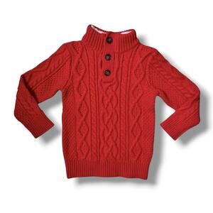 GAP Sweater Boys 4 Red Cable Knit Mock Neck Cotton Pullover Fleece Collar Fall